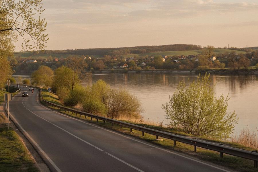 Weekend route along riverside roads
